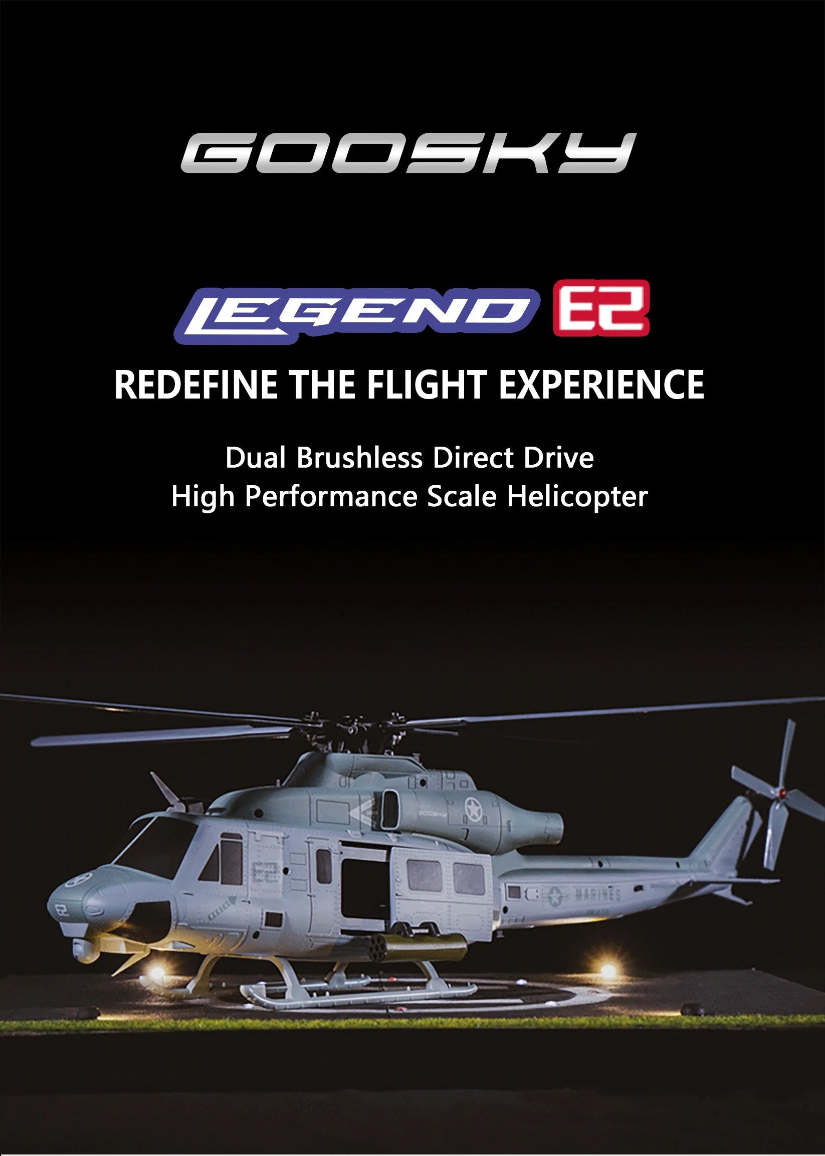 Goosky E2 UH-1Y Venom BNF 500 Size High-Performance Electric RC Helicopter 1/37 Scale | India