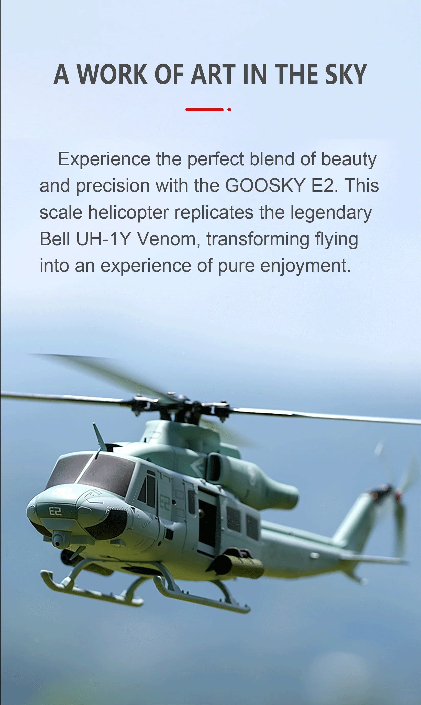 Goosky E2 UH-1Y Venom BNF 500 Size High-Performance Electric RC Helicopter 1/37 Scale | India