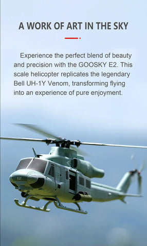 Goosky E2 UH-1Y Venom BNF 500 Size High-Performance Electric RC Helicopter 1/37 Scale | India