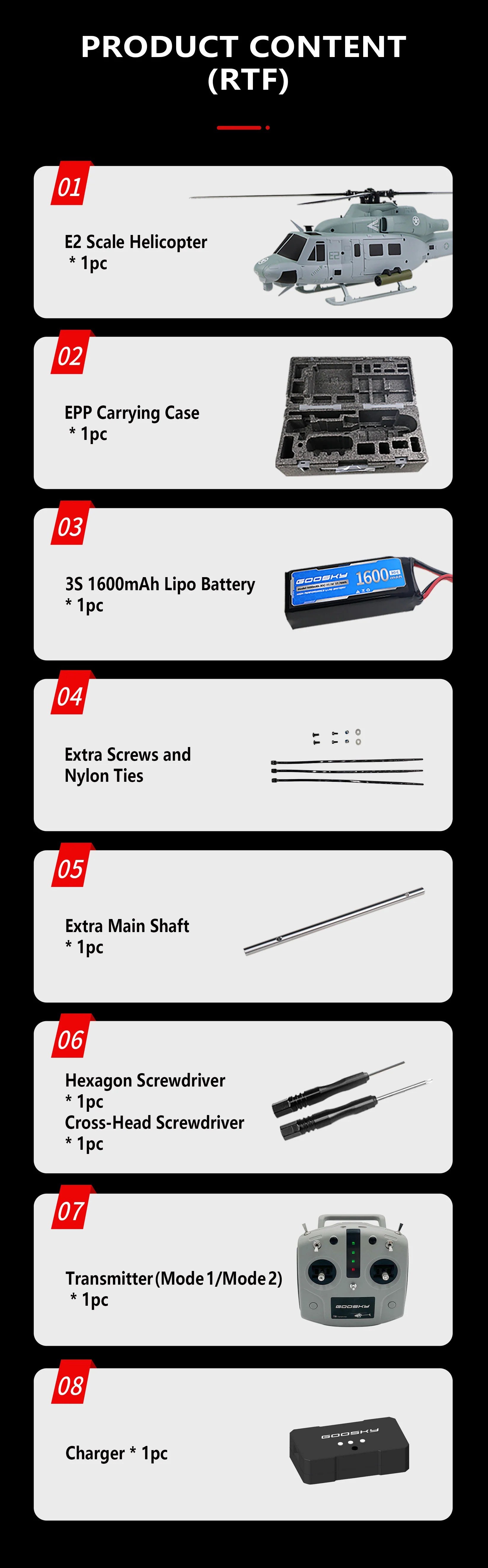 Goosky E2 UH-1Y Venom BNF 500 Size High-Performance Electric RC Helicopter 1/37 Scale | India